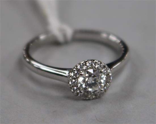 A diamond cluster ring, with central brilliant, 18ct white gold shank, size J.